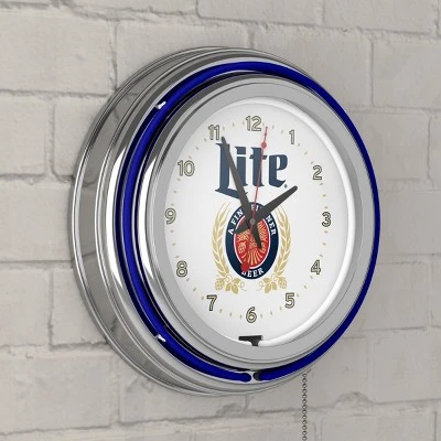 Miller Lite Chrome Double Rung Neon Clock - Retro Design - Image 2