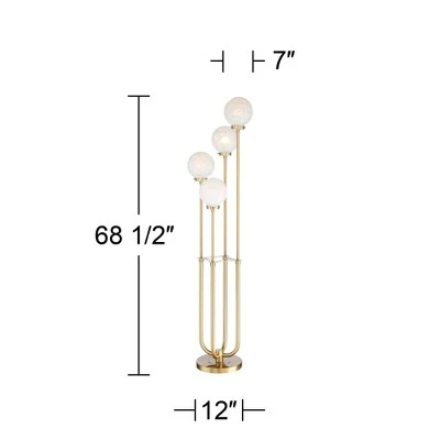 Possini Euro Design Mid Century Modern Glam Style Floor Lamp 4-Light LED 68.5" Tall Warm Gold Glass Globe Shade For Living Room House Uplight - Image 5