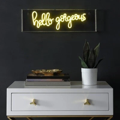 20" Hello Gorgeous Contemporary Glam Acrylic Box Pendant (Includes LED Light Bulb) Neon Yellow - JONATHAN Y - Image 2