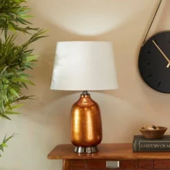 Glass Gourd Style Base Table Lamp With Tapered Shade Copper - Olivia & May