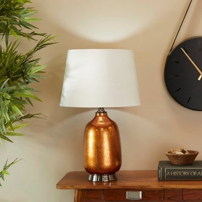 Glass Gourd Style Base Table Lamp With Tapered Shade Copper - Olivia & May