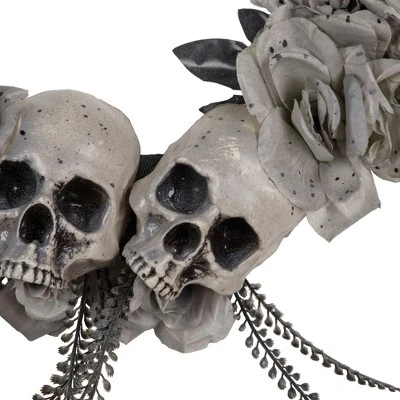Northlight Double Skull And Gray Roses Halloween Wreath, 16-Inch, Unlit - Image 4