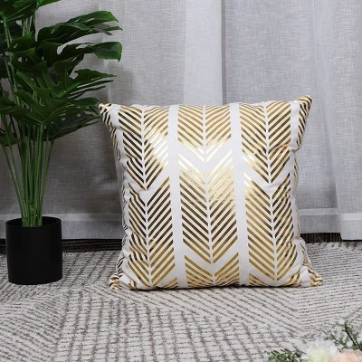 PiccoCasa Gold Geometric Pattern Modern Square Throw Pillow Cover Gold White 18"x18" - Image 7