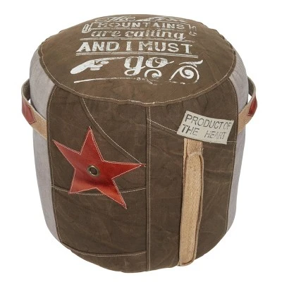 Canvas Pouf With Star Motif Brown - Olivia & May