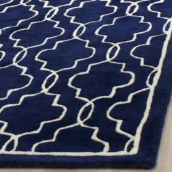 2'3"x9' Runner Jennie Quatrefoil Design Tufted Accent Rug Dark Blue/Ivory - Safavieh