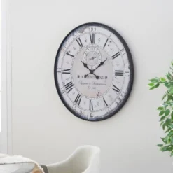 Vintage Wood Wall Clock With Typography Brown - Olivia & May