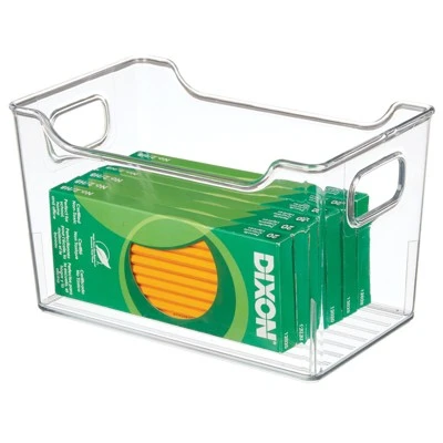 MDesign Large Plastic Home Office Desk Storage Organizer Bin, 4 Pack - Clear - Image 2