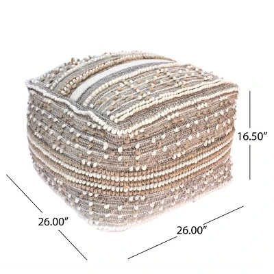 Bonita Large Contemporary Wool And Cotton Pouf Ottoman White/Beige - Christopher Knight Home - Image 7