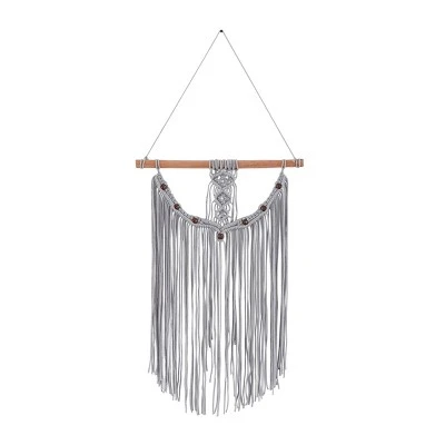 44" X 20" Cotton Macrame Intricately Weaved Wall Decor With Beaded Fringe Tassels Gray - Olivia & May - Image 2