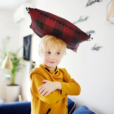 PiccoCasa Plaid Throw Pillow Covers With Pom-poms Classic Retro Plaid 2 Pcs - Image 2