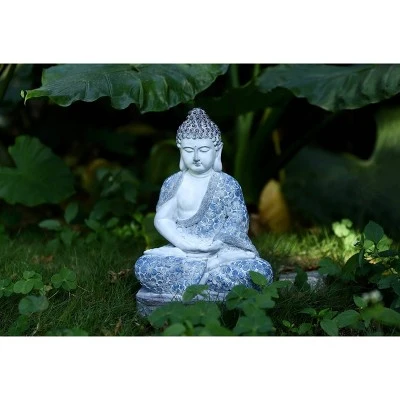 Techko Maid Meditating Resin Buddha Solar Outdoor Garden Statue Decor With Spotlight - Image 9