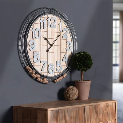 Wooden And Metal Wall Clock With Wine Cork Storage Brown - StyleCraft - Image 5