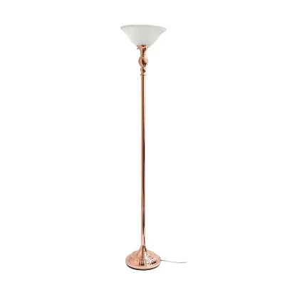 1 Light Torchiere Floor Lamp With Marbleized Glass Shade Rose Gold - Elegant Designs - Image 8