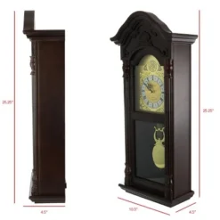 Bedford Clock Collection 25.5 Inch Antique Mahogany Cherry Oak Chiming Wall Clock With Roman Numerals