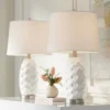 360 Lighting LED Modern Coastal Accent Table Lamps 24 1/2" High Set Of 2 Scalloped White Ceramic Drum Shade For Bedroom Living Room Bedside Nightstand