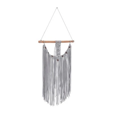 44" X 20" Cotton Macrame Intricately Weaved Wall Decor With Beaded Fringe Tassels Gray - Olivia & May - Image 4