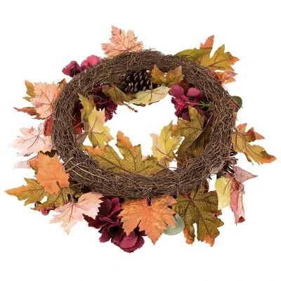 Northlight Orange And Burgundy Fall Harvest Artificial Floral And Pinecone Wreath, 22-Inch - Image 3