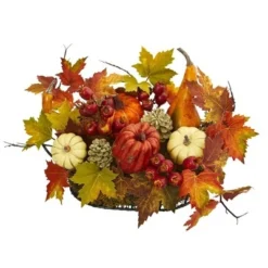 Nearly Natural 9-in Pumpkin, Gourd, Berry And Maple Leaf Artificial Arrangement