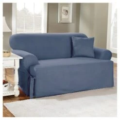 Cotton Duck T-Sofa Slipcovers Blue - Sure Fit