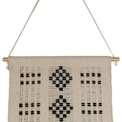 Hand Woven Geo Pattern Wall Art Black Cotton & Wood Dowel By Foreside Home & Garden - Image 4