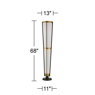 Possini Euro Design Mid Century Modern Torchiere Lamp 4-Light 68" Tall Antique Brass Off White Linen Cone Shade Living Room Office Uplight - Image 6