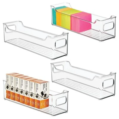 MDesign Large Plastic Home Office Desk Storage Organizer Bin, 4 Pack - Clear - Image 10