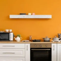 Large Embossed Wood Floating Decorative Wall Shelf White - American Art Decor