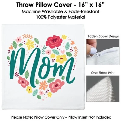 Big Dot Of Happiness Colorful Floral Happy Mother's Day - We Love Mom Party Home Decorative Canvas Cushion Case - Throw Pillow Cover - 16 X 16 Inches - Image 3