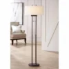 Franklin Iron Works Roscoe Modern Floor Lamp Standing 62" Tall Oil Rubbed Bronze Twin Pole White Drum Shade For Living Room Bedroom Office House Home