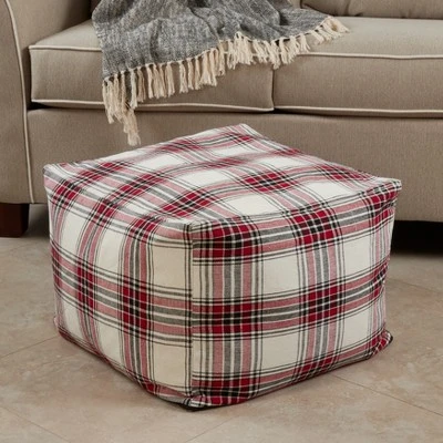 Saro Lifestyle Plaid Pouf, 20"x20"x14" Square, Multi - Image 2