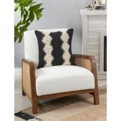 Saro Lifestyle Yarn + Lace Applique Decorative Pillow Cover, Black, 18"