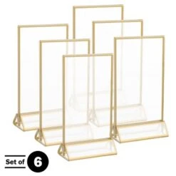 4 X 6 Picture Frames 6-Pack – Floating Frame Set For Table Numbers, Wedding Signs, Photos, Or Table Decor By Great Northern Party - Gold