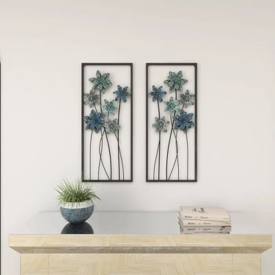 Metal Floral Wall Decor With Black Frame Set Of 2 Gray - Olivia & May - Image 12