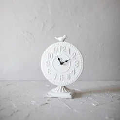 Bird Tabletop Clock White Metal - Foreside Home & Garden
