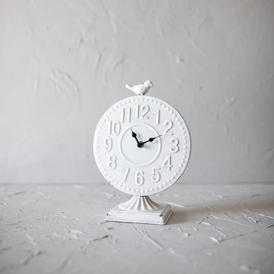 Bird Tabletop Clock White Metal - Foreside Home & Garden