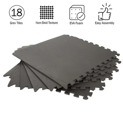 Foam Flooring Tiles - 18-Pack Interlocking EVA Foam Pieces Non-Toxic Floor Padding For Playroom Gym Or Basement By Stalwart (Gray) - Image 3