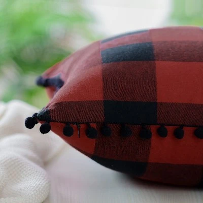 PiccoCasa Plaid Throw Pillow Covers With Pom-poms Classic Retro Plaid 2 Pcs - Image 3