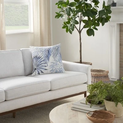 Mina Victory Life Styles Embroidered Palms 18" X 18" Blue Indoor Pillow Cover - Image 4