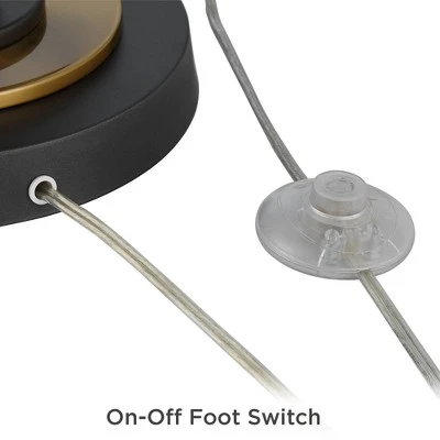 Possini Euro Design Mid Century Modern Torchiere Lamp 4-Light 68" Tall Antique Brass Off White Linen Cone Shade Living Room Office Uplight - Image 4