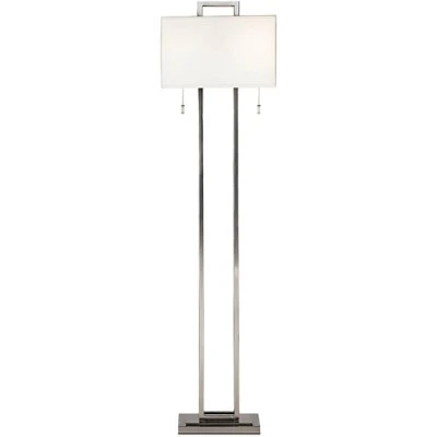 Possini Euro Design Modern Floor Lamp 62" Tall Brushed Nickel Openwork Rectangular Profile Off White Fabric Shade For Living Room Reading - Image 4