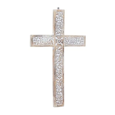 Mango Wood Biblical Carved Cross Wall Decor Brown - Olivia & May - Image 3