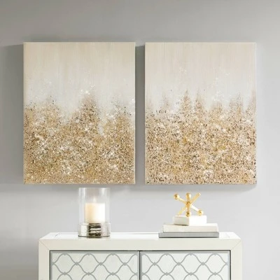 (Set Of 2) 22" X 28" Glimmer Hand Brush Embellished Canvas Gold - Image 2