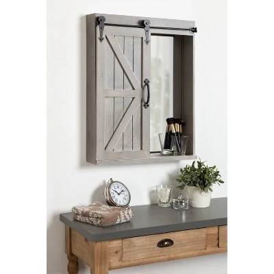 Decorative Wood Wall Storage Cabinet With Vanity Mirror Rustic Gray - Kate & Laurel All Things Decor - Image 4
