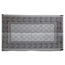 EEZ-RV Products Durable 9 X 12 Foot Reversible Outdoor Mat For Patios, Backyards, Campsites, & RV Pads W/ Carrying Case & Ground Stakes, Grey Vine