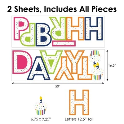 Big Dot Of Happiness Cheerful Happy Birthday - Peel And Stick Colorful Birthday Party Large Banner Wall Decals - Happy Birthday - Image 5