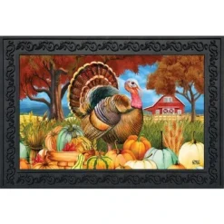 Turkey And Pumpkins Fall Doormat Thanksgiving Farm Autumn 30" X 18" Briarwood Lane
