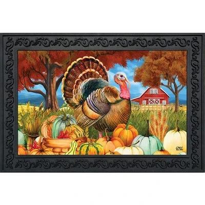Turkey And Pumpkins Fall Doormat Thanksgiving Farm Autumn 30" X 18" Briarwood Lane