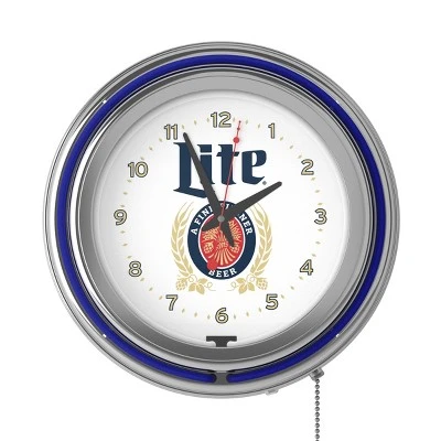 Miller Lite Chrome Double Rung Neon Clock - Retro Design