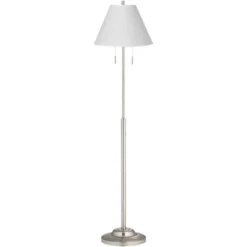 360 Lighting Abba Modern Floor Lamp Standing 66" Tall Brushed Steel Silver White Linen Empire Shade For Living Room Bedroom Office House Home Decor