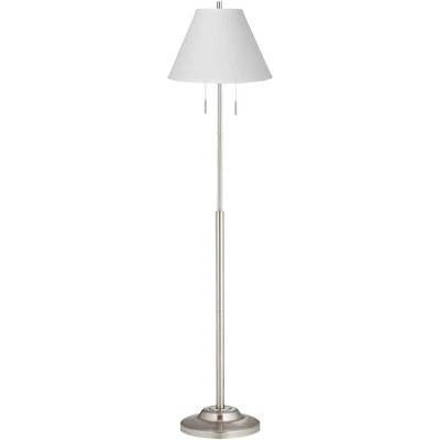 360 Lighting Abba Modern Floor Lamp Standing 66" Tall Brushed Steel Silver White Linen Empire Shade For Living Room Bedroom Office House Home Decor